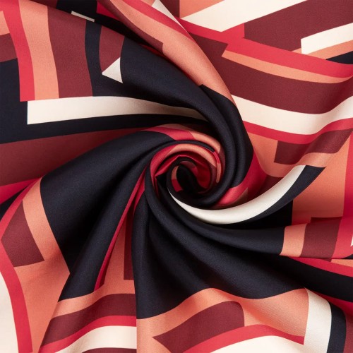 Zerafetim Highway Desen İpek Twill Eşarp - Siyah Kırmızı