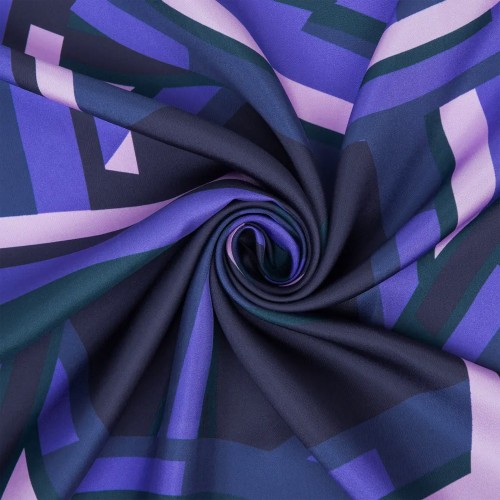 Zerafetim Highway Desen İpek Twill Eşarp – Mor Lacivert