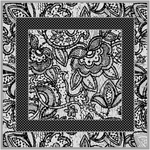 Zerafetim Lace Desen Twill İpek Esarp Siyah Beyaz Gri