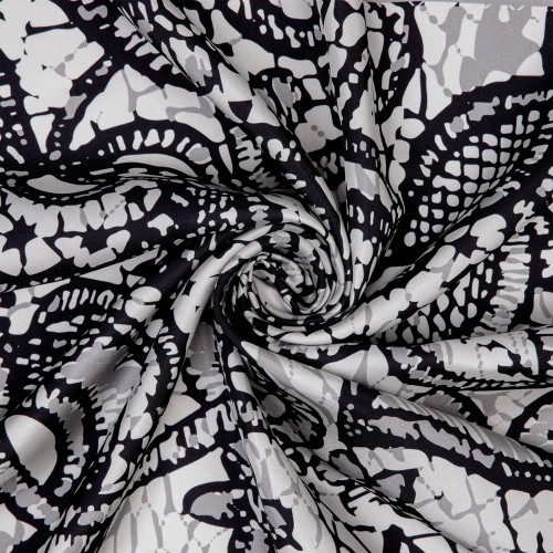 Zerafetim Lace Desen Twill İpek Esarp Siyah Beyaz Gri