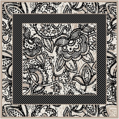 Zerafetim Lace Desen Twill İpek Eşarp – Vizon Siyah