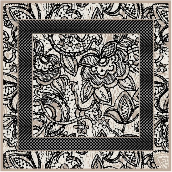 Zerafetim Lace Desen Twill İpek Eşarp – Vizon Siyah