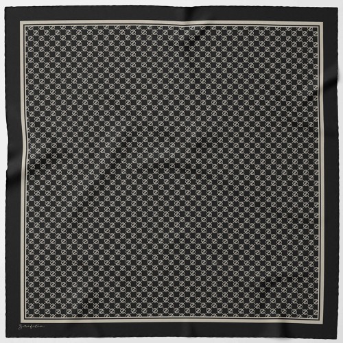 Zerafetim Monogram Z Logo Desen Siyah Ekru İpek Twill Eşarp