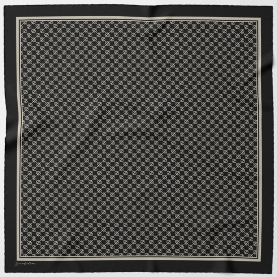 Zerafetim Monogram Z Logo Desen Siyah Ekru İpek Twill Eşarp