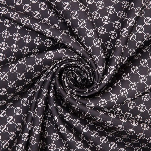 Zerafetim Monogram Z Logo Desen Siyah Ekru İpek Twill Eşarp