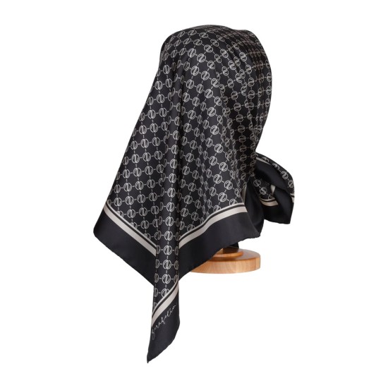 Zerafetim Monogram Z Logo Desen Siyah Ekru İpek Twill Eşarp