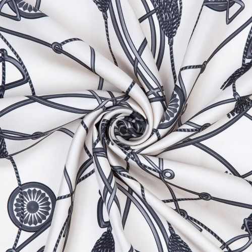 Zerafetim Püsküllü Desen İpek Twill Eşarp - Sarı