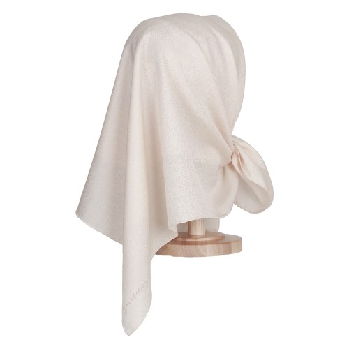 Zerafetim Yuvarlak Desen Jakarlı Pamuk İpek Eşarp - Krem