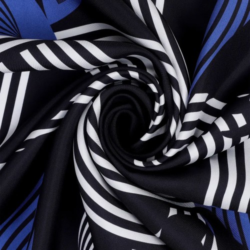 Zerafetim Blend Desen İpek Twill Eşarp – Siyah Mavi