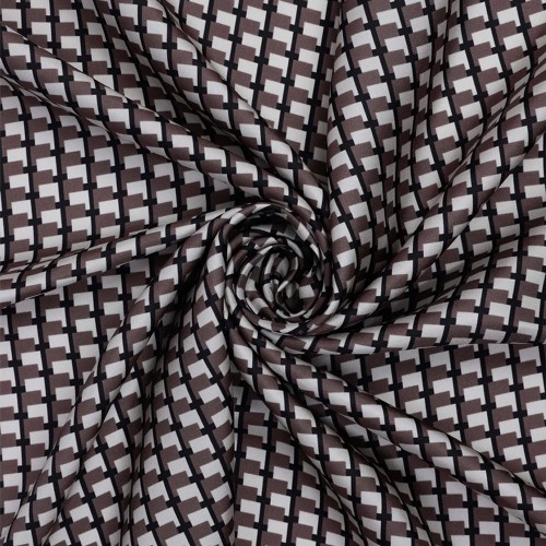 Zerafetim Çift Kare Desen Twill İpek Eşarp – Vizon Siyah