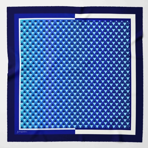 Zerafetim Üçgen Tekrar Desenli Twill İpek Eşarp - Mavi