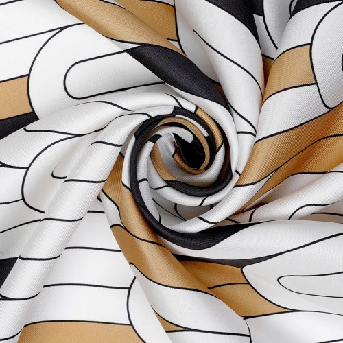 Zerafetim Akış Desen İpek Twill Eşarp Açık Kenarlı