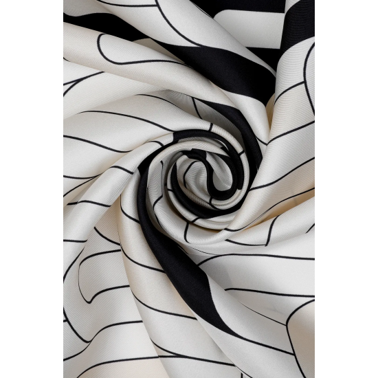 Zerafetim Akış Desen İpek Twill Eşarp Ekru