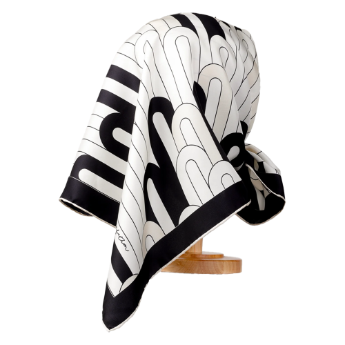 Zerafetim Akış Desen İpek Twill Eşarp Ekru