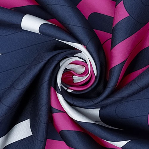 Zerafetim Akış Desen İpek Twill Eşarp Fuşya