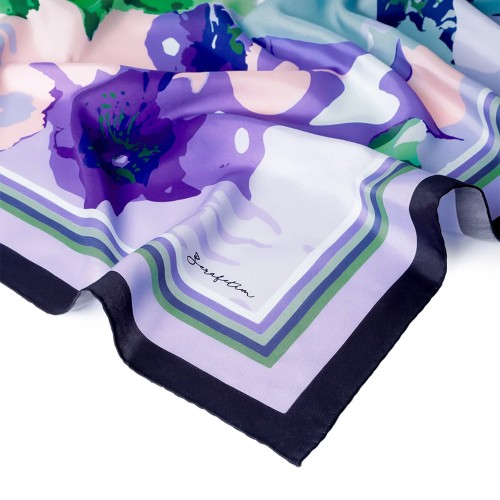 Zerafetim Elvan Desen Pamuk İpek Eşarp - Mor